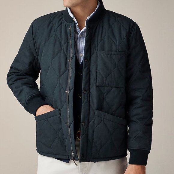 J. Crew Men's Size Large Dark Green Quilted flight jacket with PrimaLoft® NWT - Picture 1 of 8